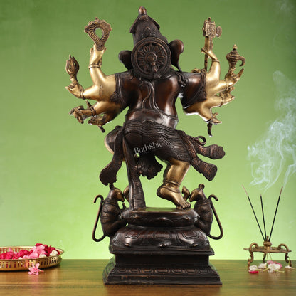 Hoysala Style Brass Dancing Ganesha Statue - 26x18x9 Inches, Antique Chola Bronze Finish