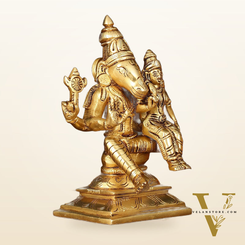 Exquisite Brass Hayagriva Lakshmi Statue - 6" Divine Craftsmanship