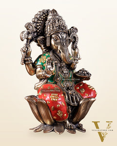 Exquisite Brass Idol of Lord Ganesha | 8 Inch meenakari