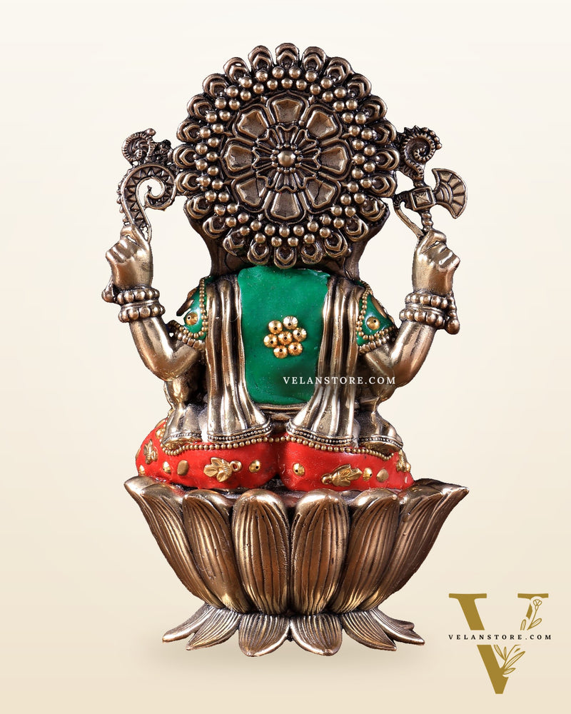Exquisite Brass Idol of Lord Ganesha | 8 Inch meenakari