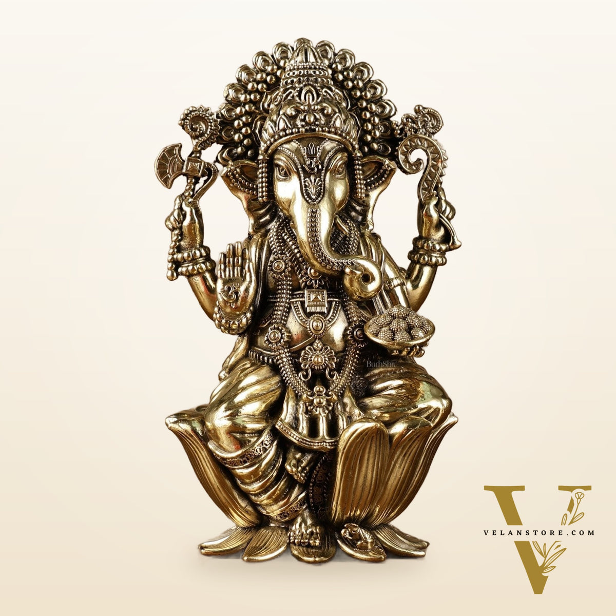 Exquisite Brass Idol of Lord Ganesha | 8 Inch