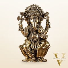 Exquisite Brass Idol of Lord Ganesha | 8 Inch