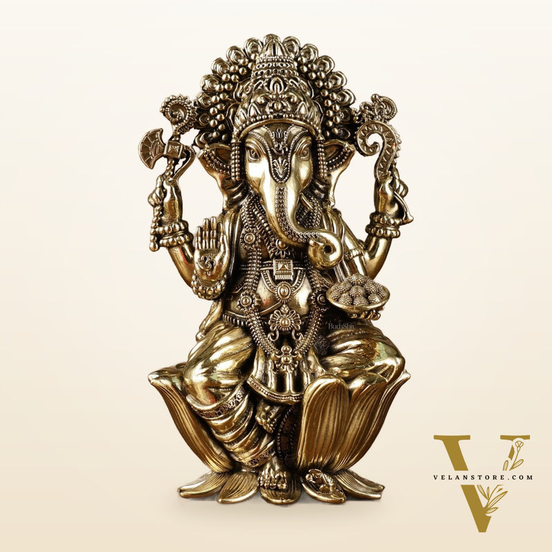 Exquisite Brass Idol of Lord Ganesha | 8 Inch