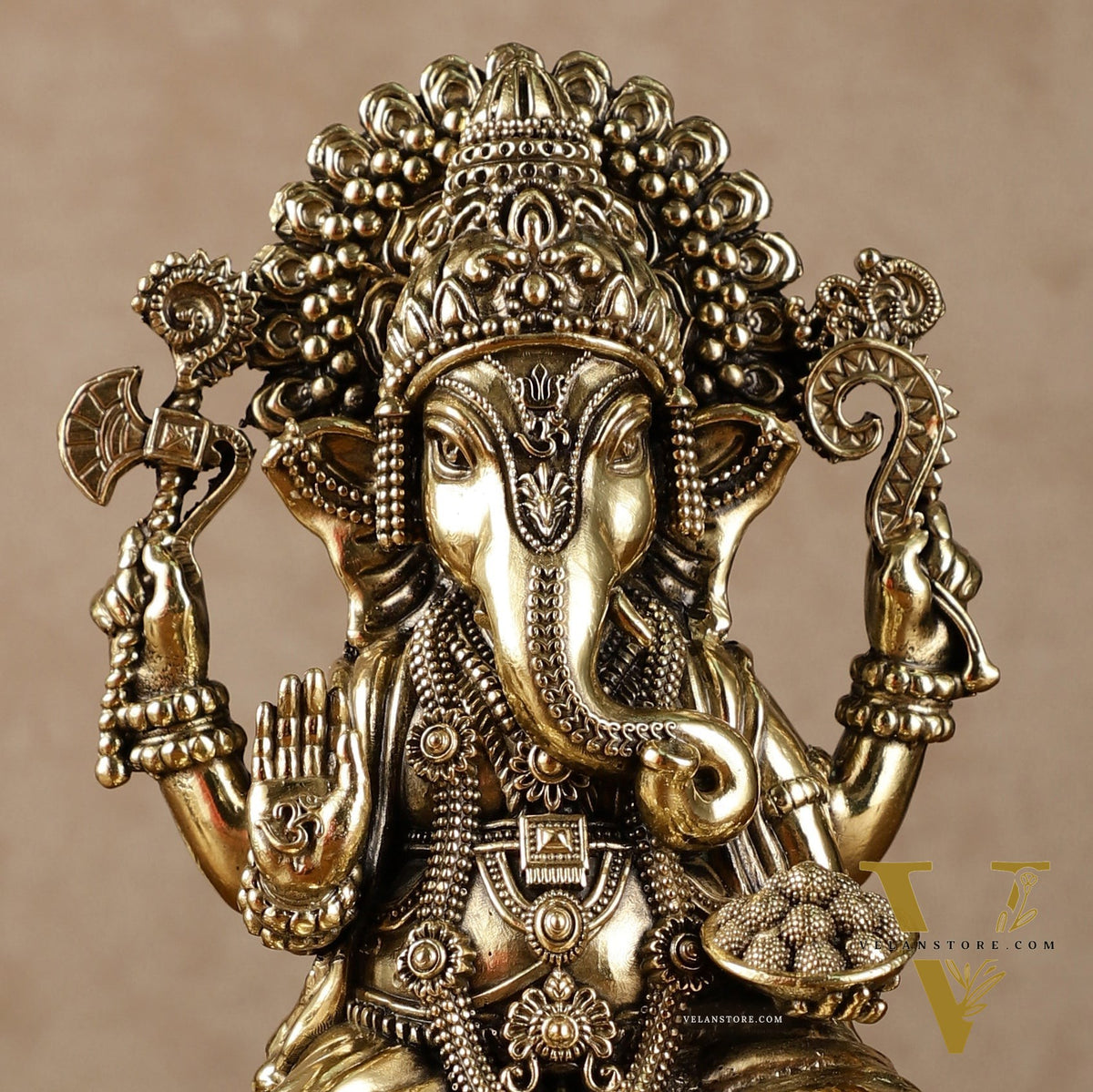 Exquisite Brass Idol of Lord Ganesha | 8 Inch