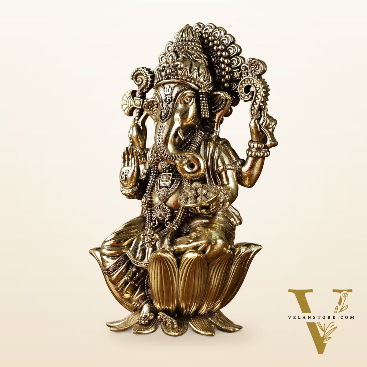 Exquisite Brass Idol of Lord Ganesha | 8 Inch
