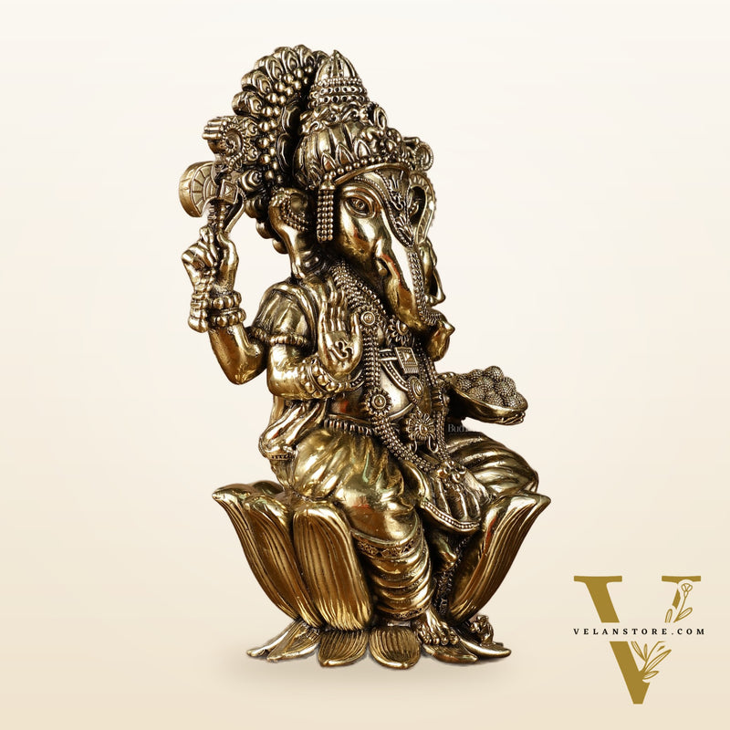 Exquisite Brass Idol of Lord Ganesha | 8 Inch