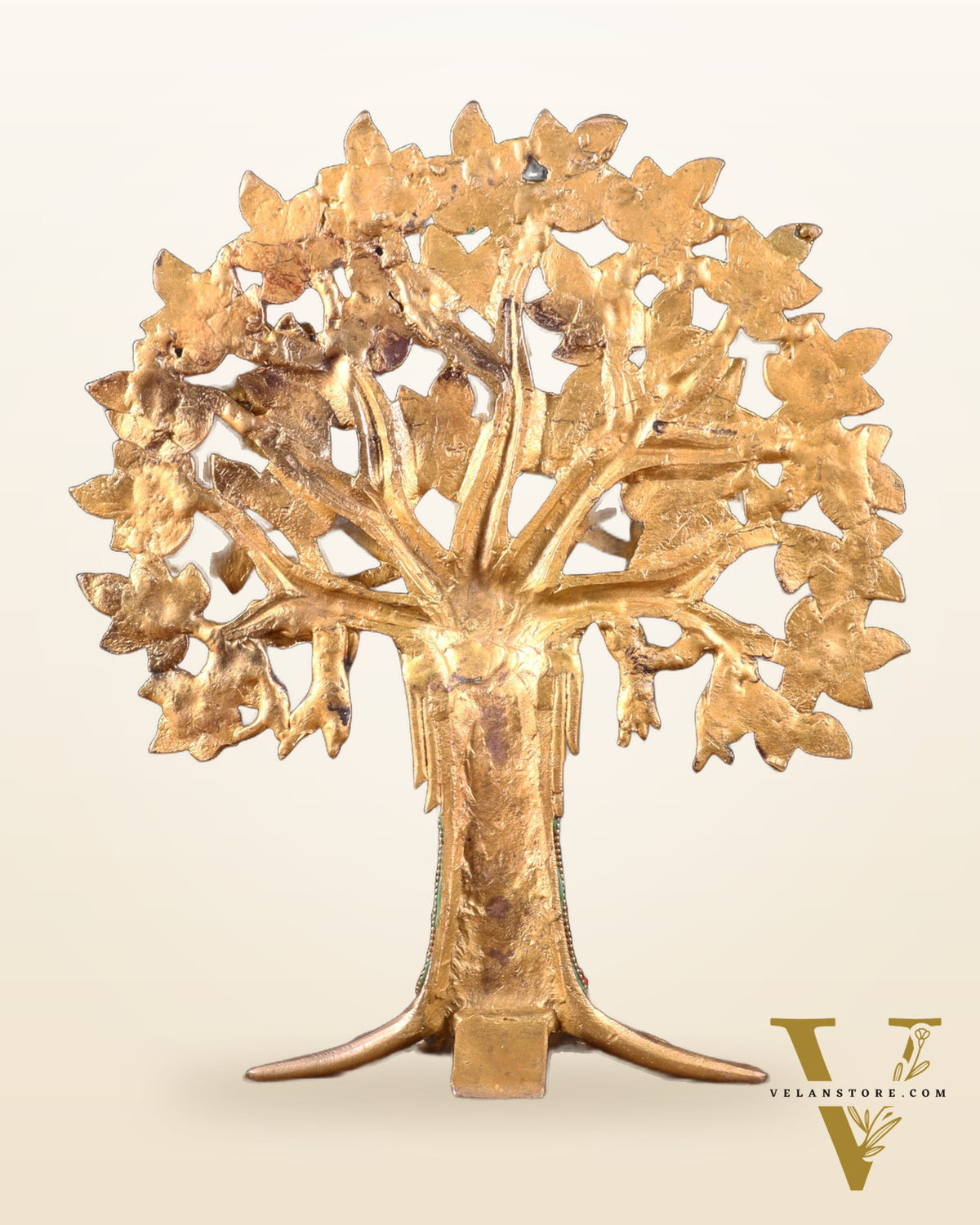 Exquisite Brass Kalpavriksha Tree of Life Showpiece - Table Standing | Height 12" with stonework