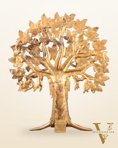 Exquisite Brass Kalpavriksha Tree of Life Showpiece - Table Standing | Height 12" with stonework