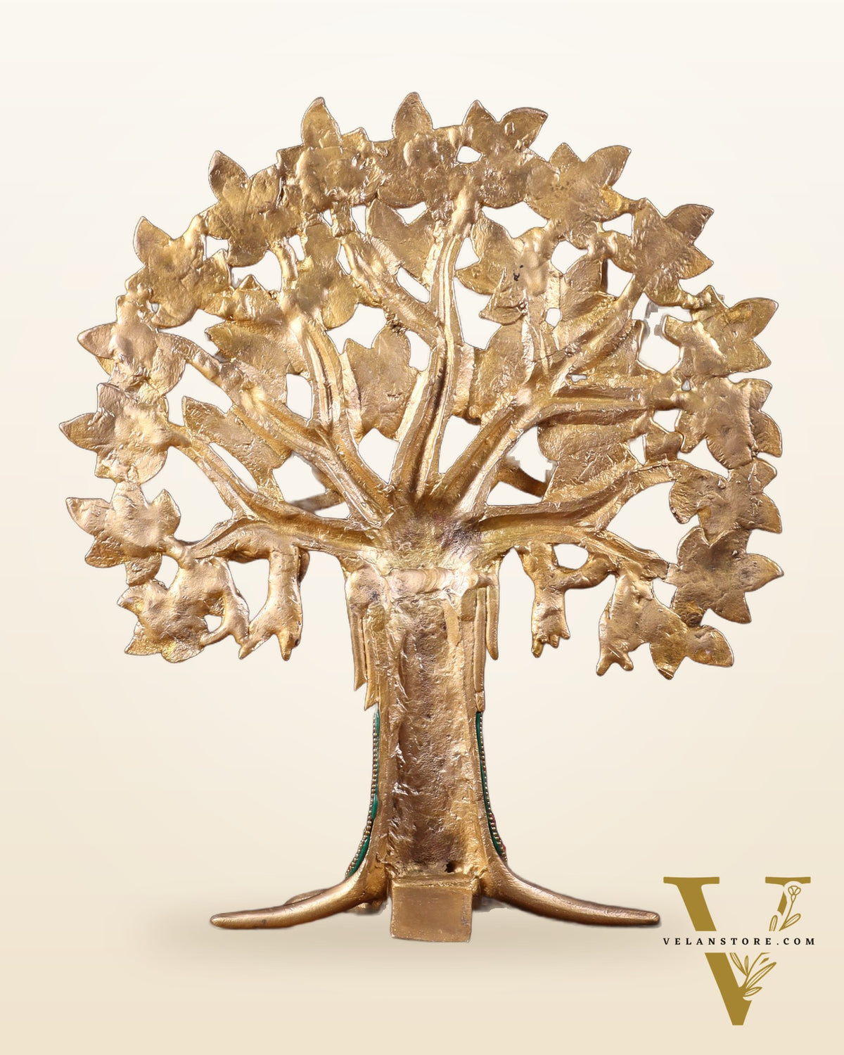 Exquisite Brass Kalpavriksha Tree of Life Showpiece - Table Standing | Height 12" with stonework