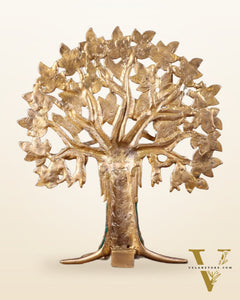 Exquisite Brass Kalpavriksha Tree of Life Showpiece - Table Standing | Height 12" with stonework