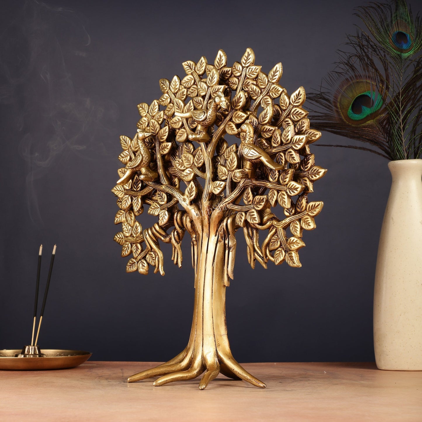 Exquisite Brass Kalpavriksha Tree of Life Showpiece - Table Standing | Height 12"