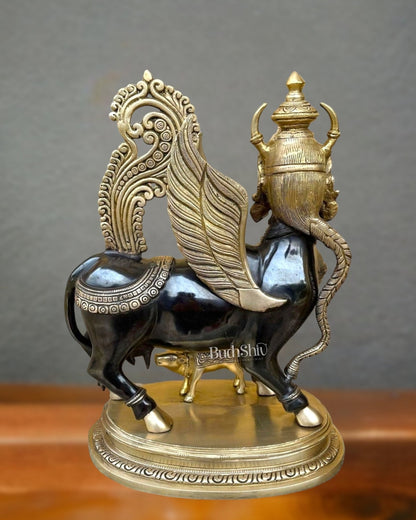 Exquisite Brass Kamdhenu Cow with calf Statue | 16.5" Tall |