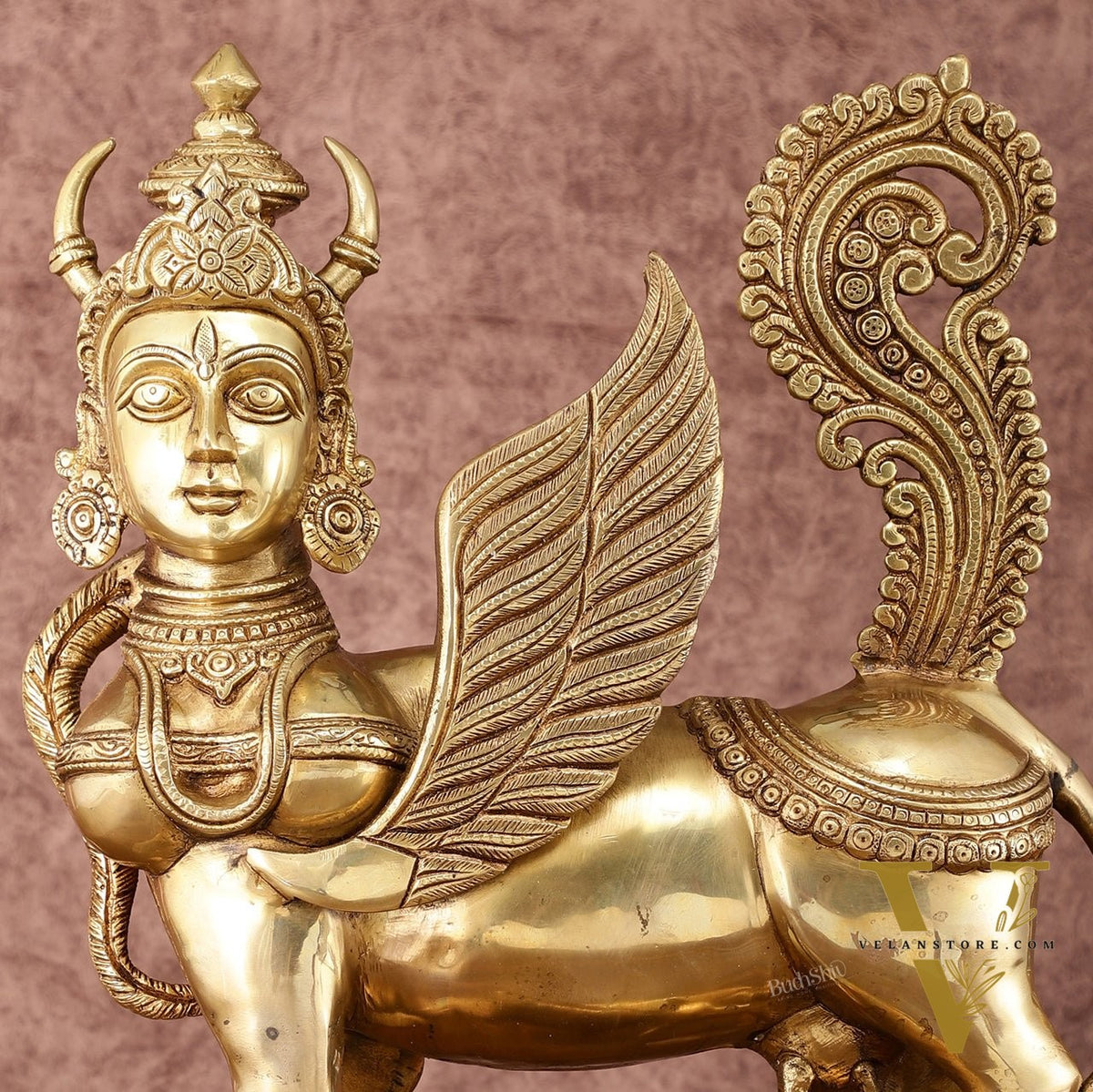 Exquisite Brass Kamdhenu Cow with calf  Statue | 16.5"
