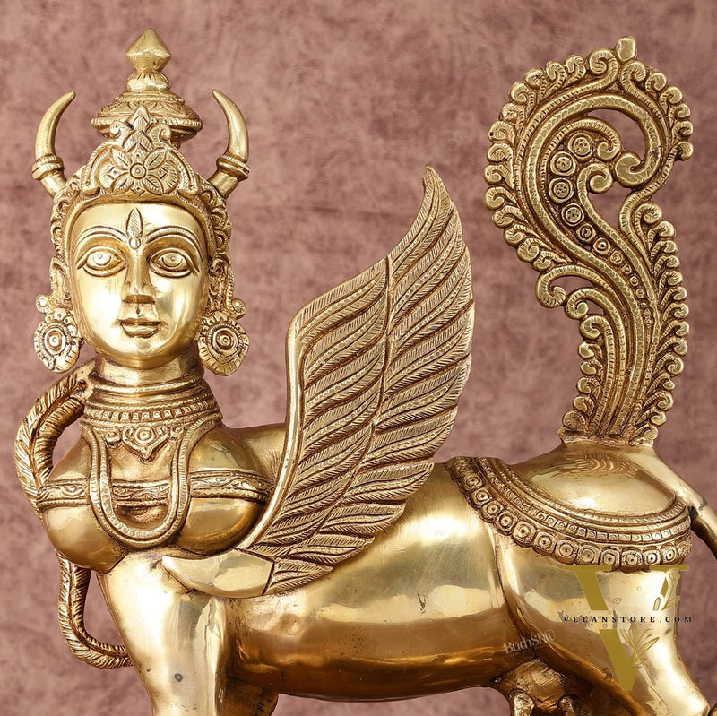 Exquisite Brass Kamdhenu Cow with calf  Statue | 16.5"