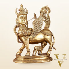 Exquisite Brass Kamdhenu Cow with calf  Statue | 16.5"