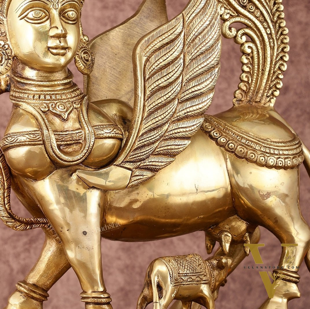 Exquisite Brass Kamdhenu Cow with calf  Statue | 16.5"
