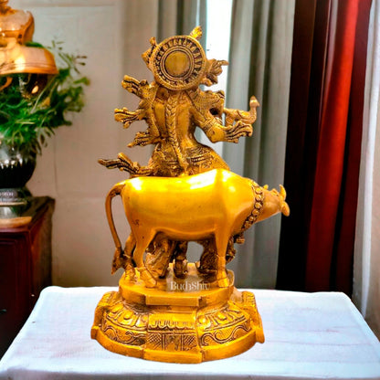 Exquisite Brass Krishna with Cow Idol | 12" Hindu Deity Sculpture