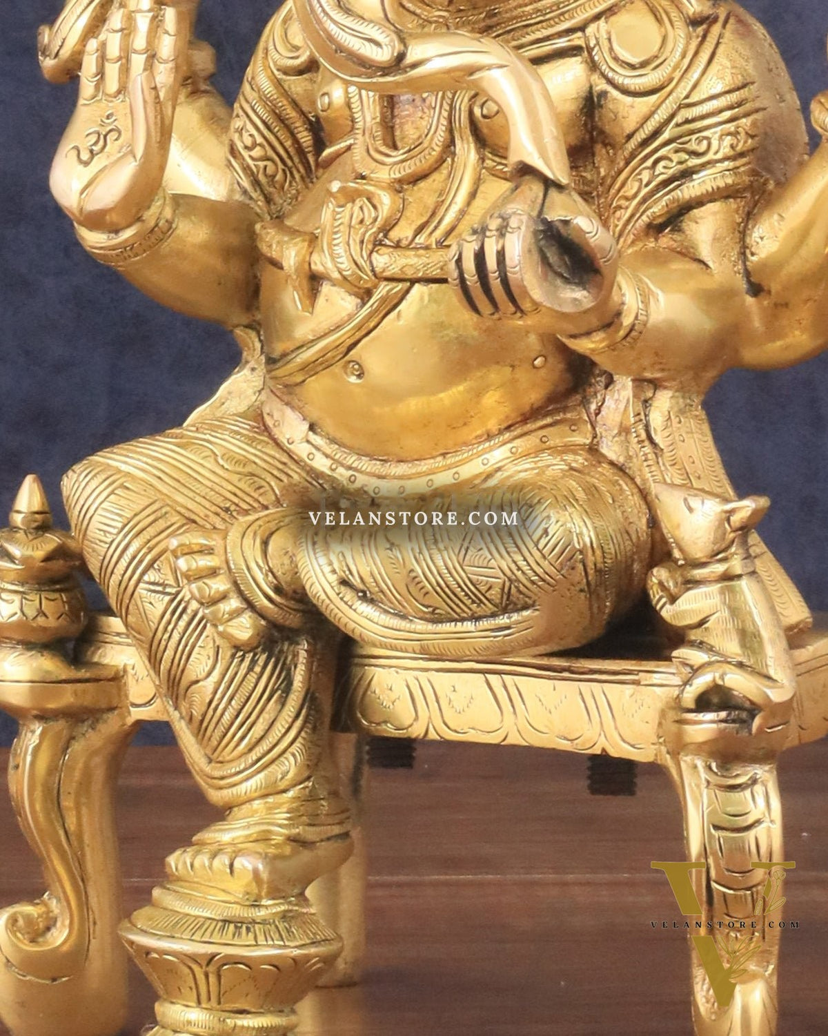 Exquisite Brass Lord Ganesha Seated on Throne Statue - 12" Tall