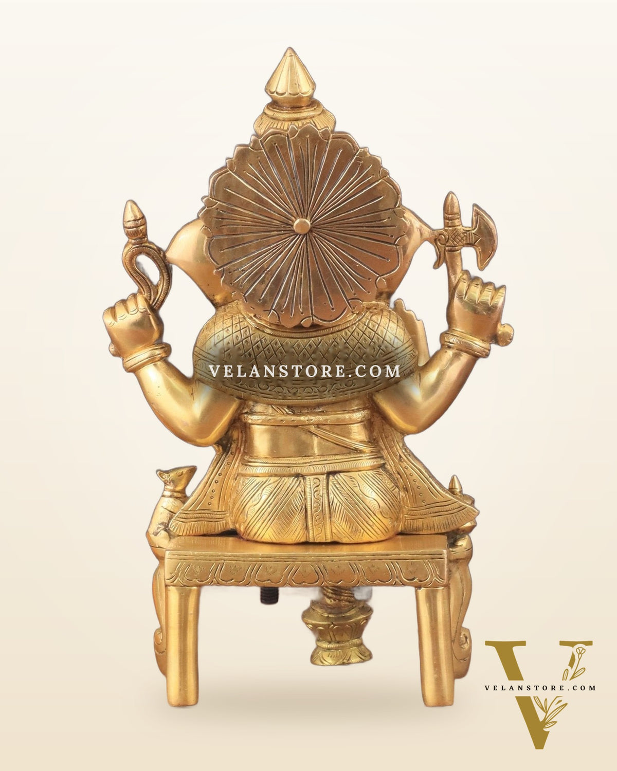 Exquisite Brass Lord Ganesha Seated on Throne Statue - 12" Tall