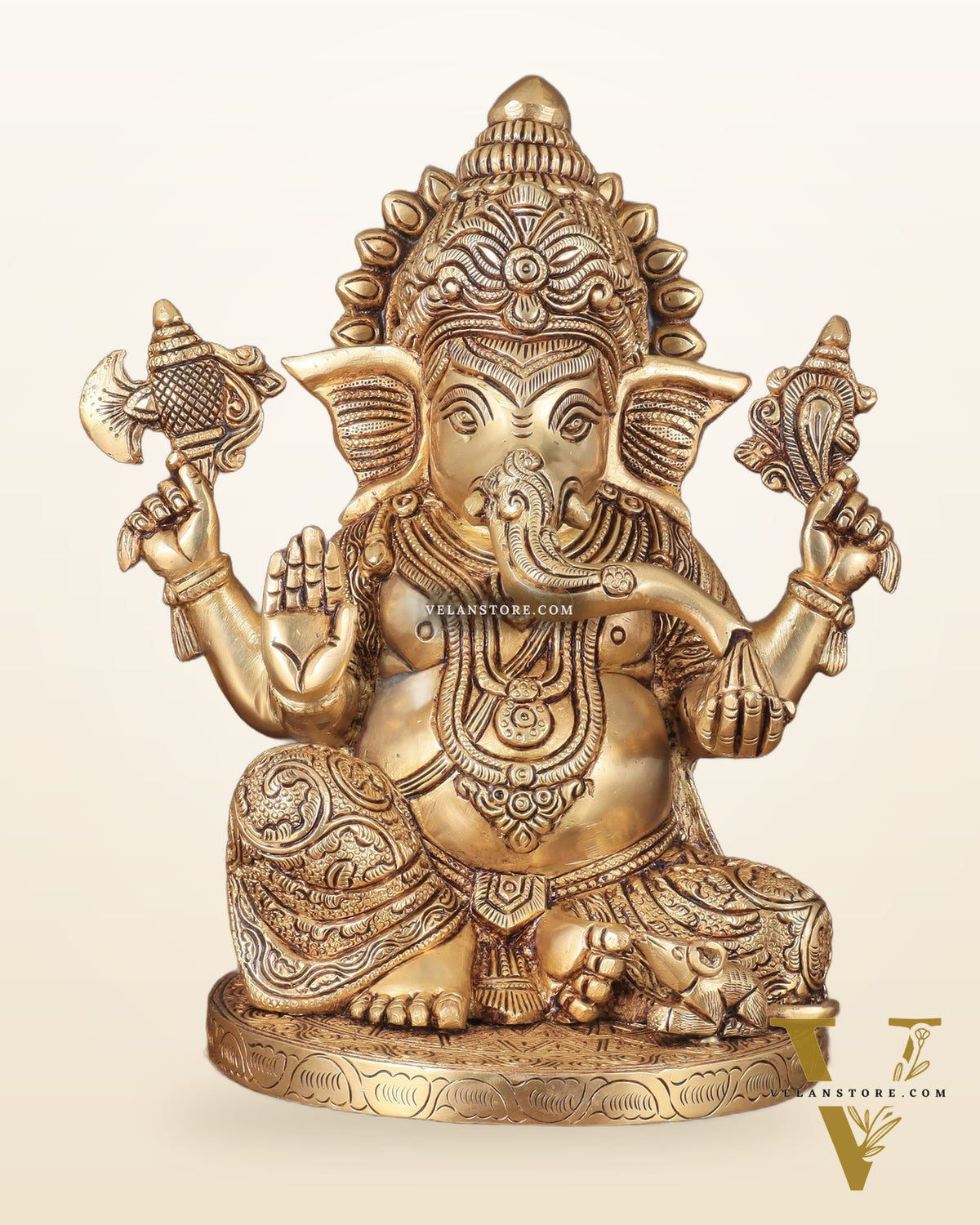Exquisite Brass Lord Ganesha statue 11 inch with enhanced carvings