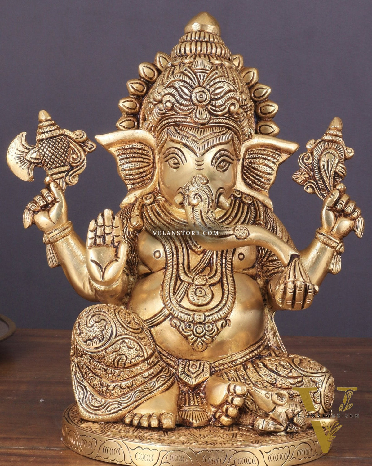 Exquisite Brass Lord Ganesha statue 11 inch with enhanced carvings
