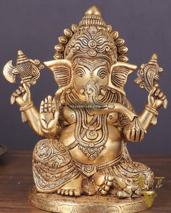 Exquisite Brass Lord Ganesha statue 11 inch with enhanced carvings