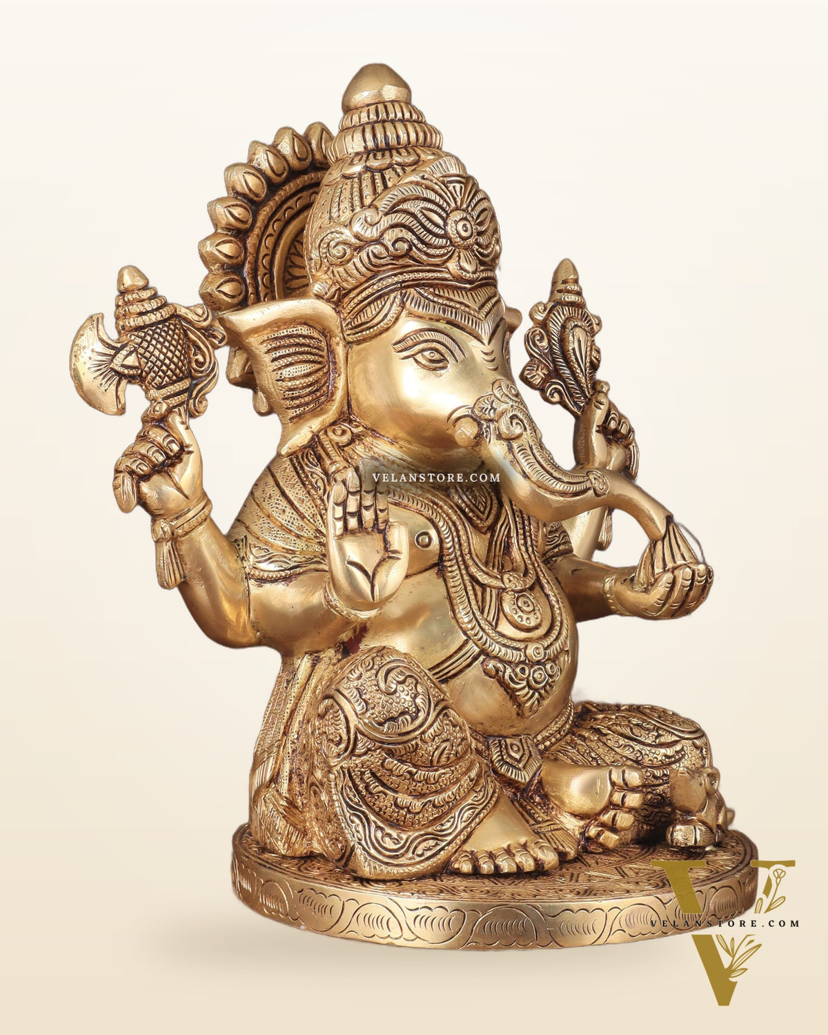 Exquisite Brass Lord Ganesha statue 11 inch with enhanced carvings