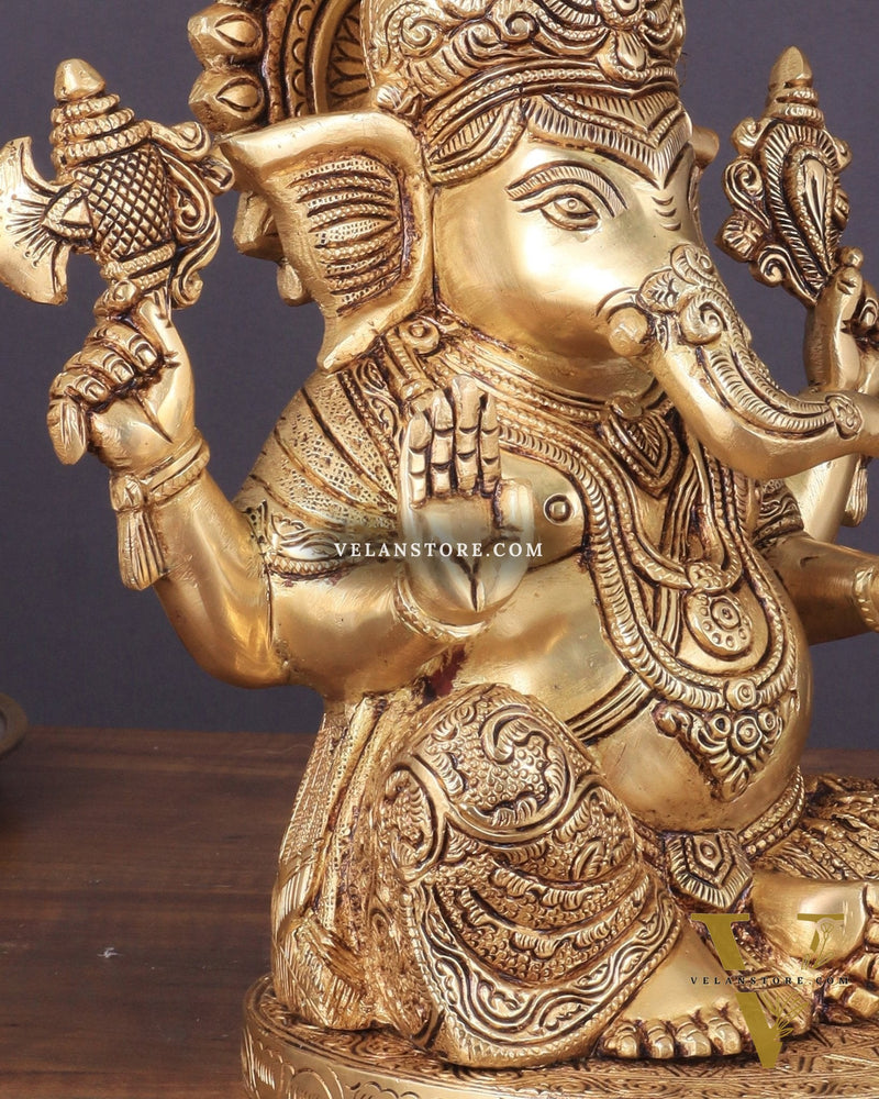 Exquisite Brass Lord Ganesha statue 11 inch with enhanced carvings
