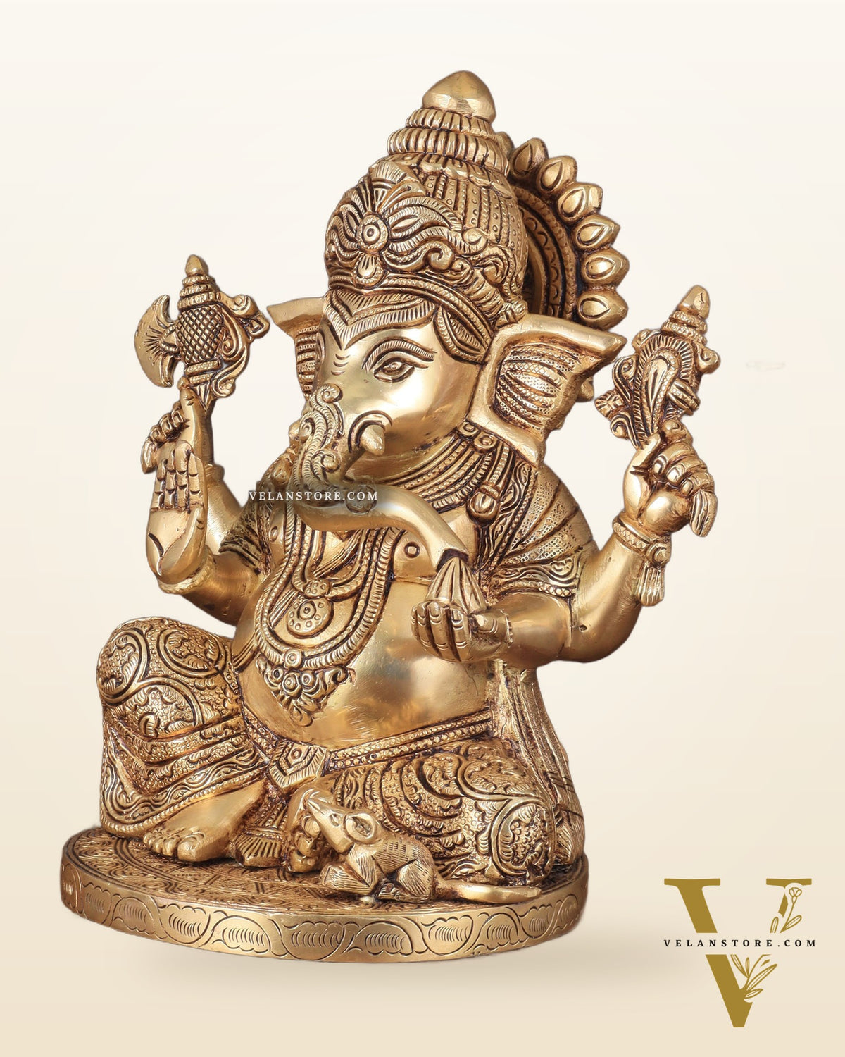 Exquisite Brass Lord Ganesha statue 11 inch with enhanced carvings
