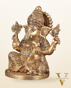 Exquisite Brass Lord Ganesha statue 11 inch with enhanced carvings