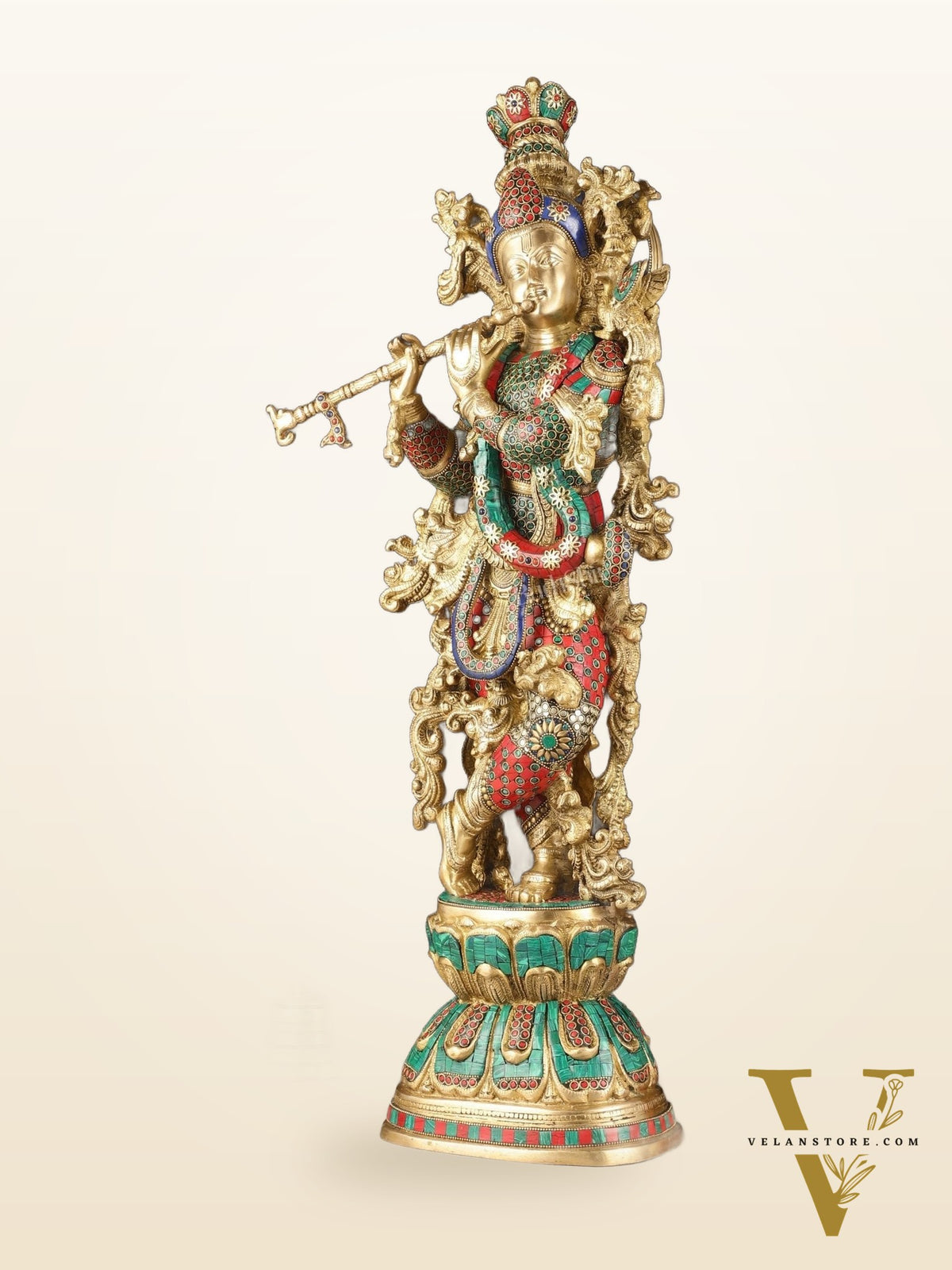 Exquisite Brass Lord Krishna Murti with Meenakari | 29"