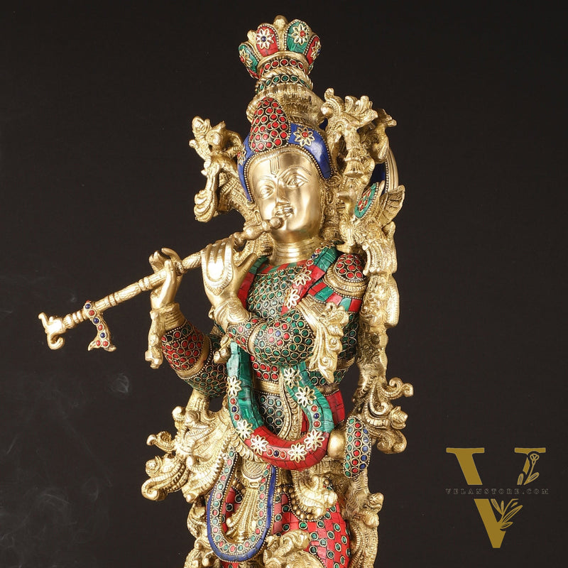 Exquisite Brass Lord Krishna Murti with Meenakari | 29"