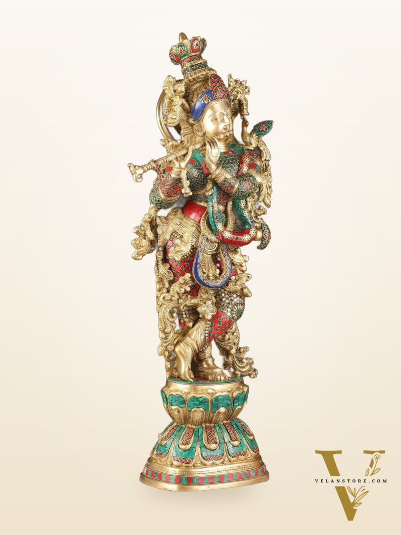 Exquisite Brass Lord Krishna Murti with Meenakari | 29"