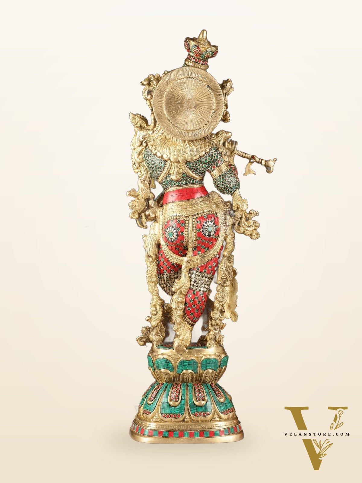 Exquisite Brass Lord Krishna Murti with Meenakari | 29"