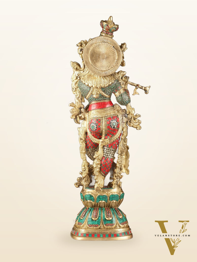Exquisite Brass Lord Krishna Murti with Meenakari | 29"