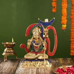 Exquisite Brass Lord Shiva Statue with Meenakari Stonework | 12" Height