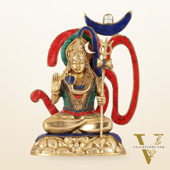 Exquisite Brass Lord Shiva Statue with Meenakari Stonework | 12" Height