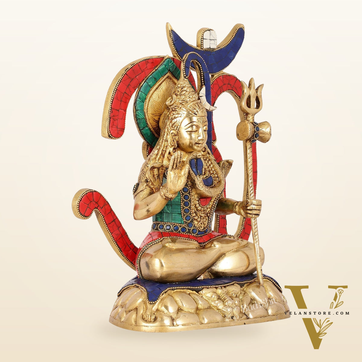 Exquisite Brass Lord Shiva Statue with Meenakari Stonework | 12" Height