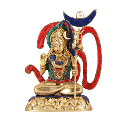 Exquisite Brass Lord Shiva Statue with Meenakari Stonework | 12" Height
