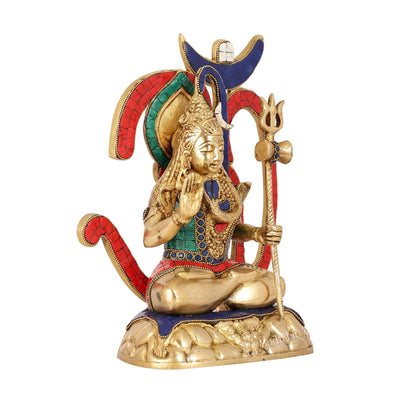 Exquisite Brass Lord Shiva Statue with Meenakari Stonework | 12" Height