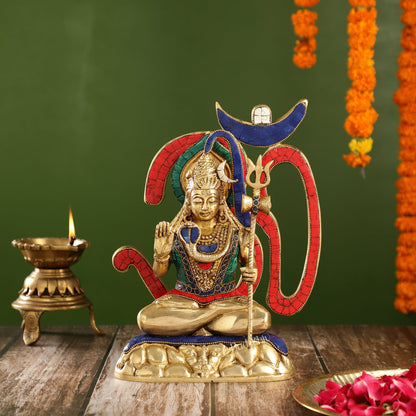 Exquisite Brass Lord Shiva Statue with Meenakari Stonework | 12" Height