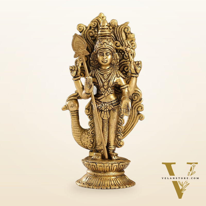 Exquisite Brass Murugan Swamy Idol | Kumaraswamy Kartikeya Statue - 10 Inch