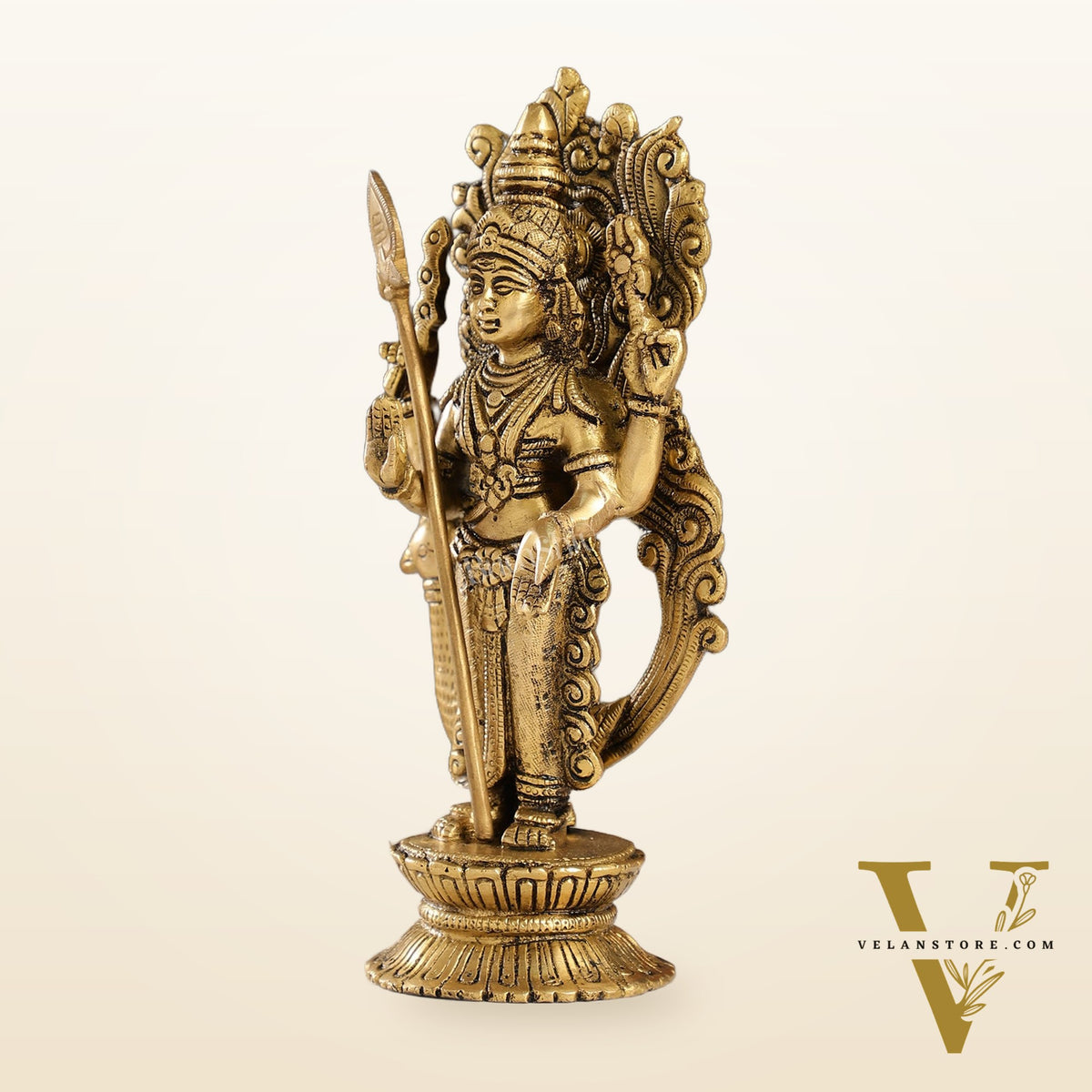 Exquisite Brass Murugan Swamy Idol | Kumaraswamy Kartikeya Statue - 10 Inch