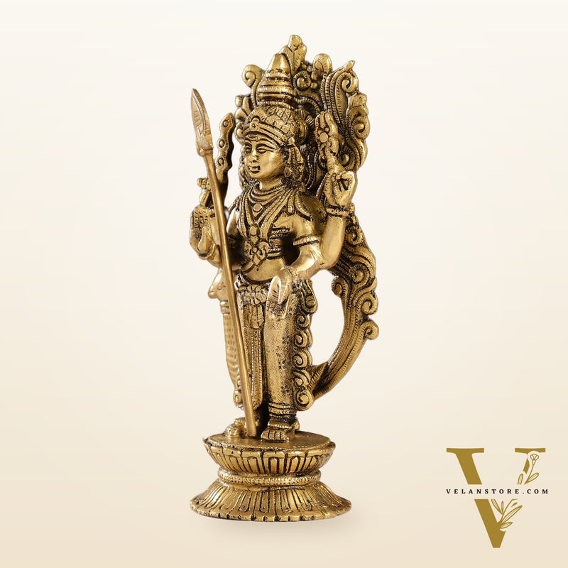 Exquisite Brass Murugan Swamy Idol | Kumaraswamy Kartikeya Statue - 10 Inch