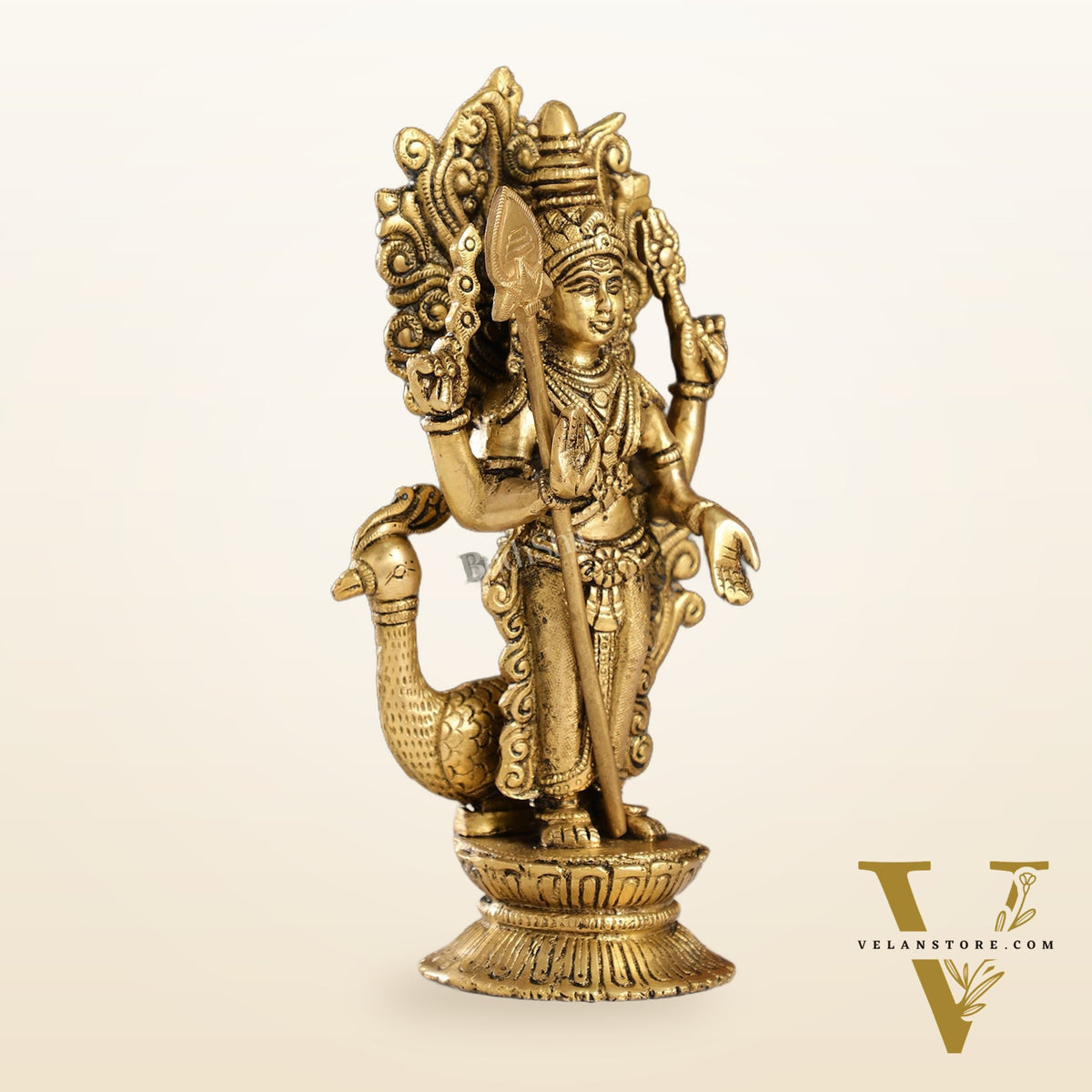 Exquisite Brass Murugan Swamy Idol | Kumaraswamy Kartikeya Statue - 10 Inch