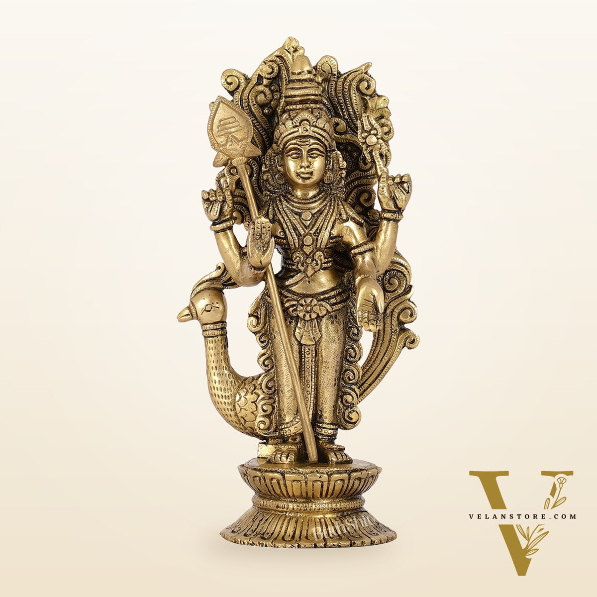 Exquisite Brass Murugan Swamy Idol | Kumaraswamy Kartikeya Statue - 10 Inch