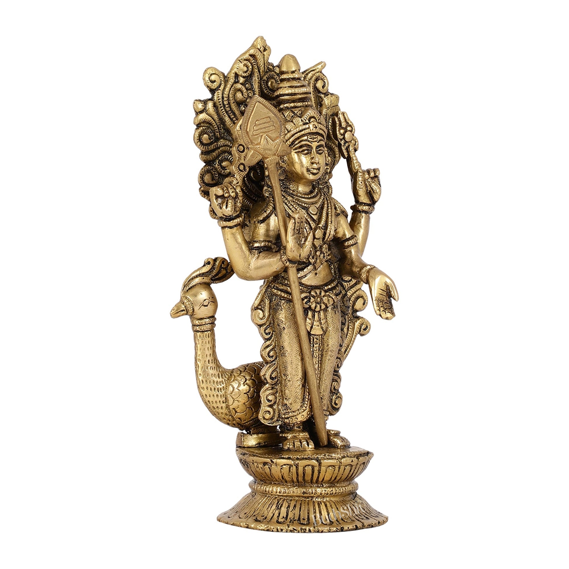 Exquisite Brass Murugan Swamy Idol | Kumaraswamy Kartikeya Statue - 10 Inch