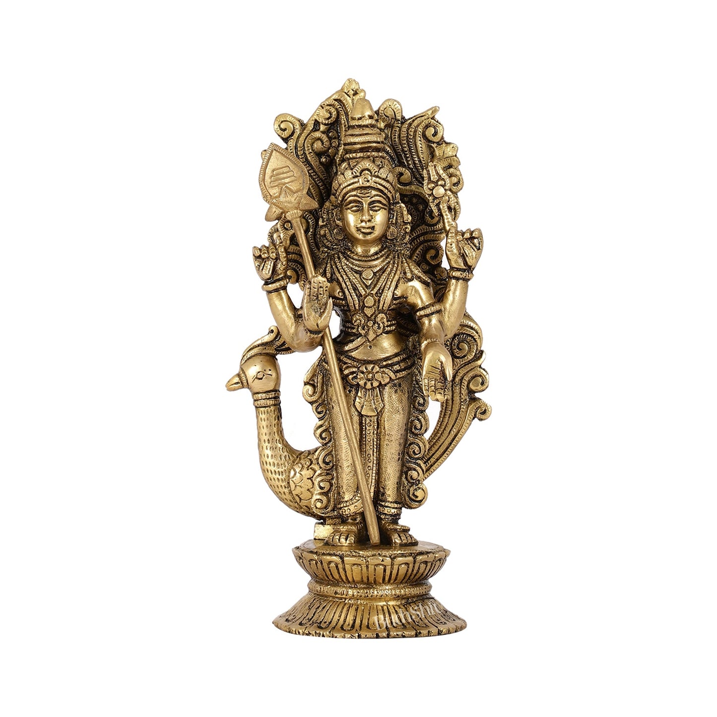 Exquisite Brass Murugan Swamy Idol | Kumaraswamy Kartikeya Statue - 10 Inch