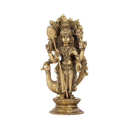 Exquisite Brass Murugan Swamy Idol | Kumaraswamy Kartikeya Statue - 10 Inch