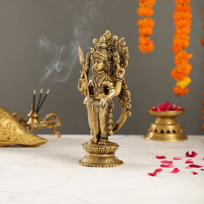 Exquisite Brass Murugan Swamy Idol | Kumaraswamy Kartikeya Statue - 10 Inch
